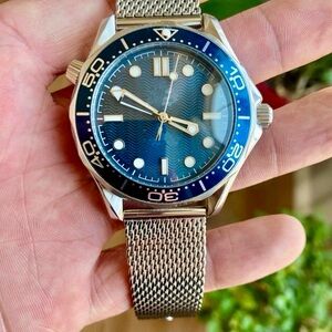 Blue Divers Watch with stainless steel Mesh Band automatic mechanical